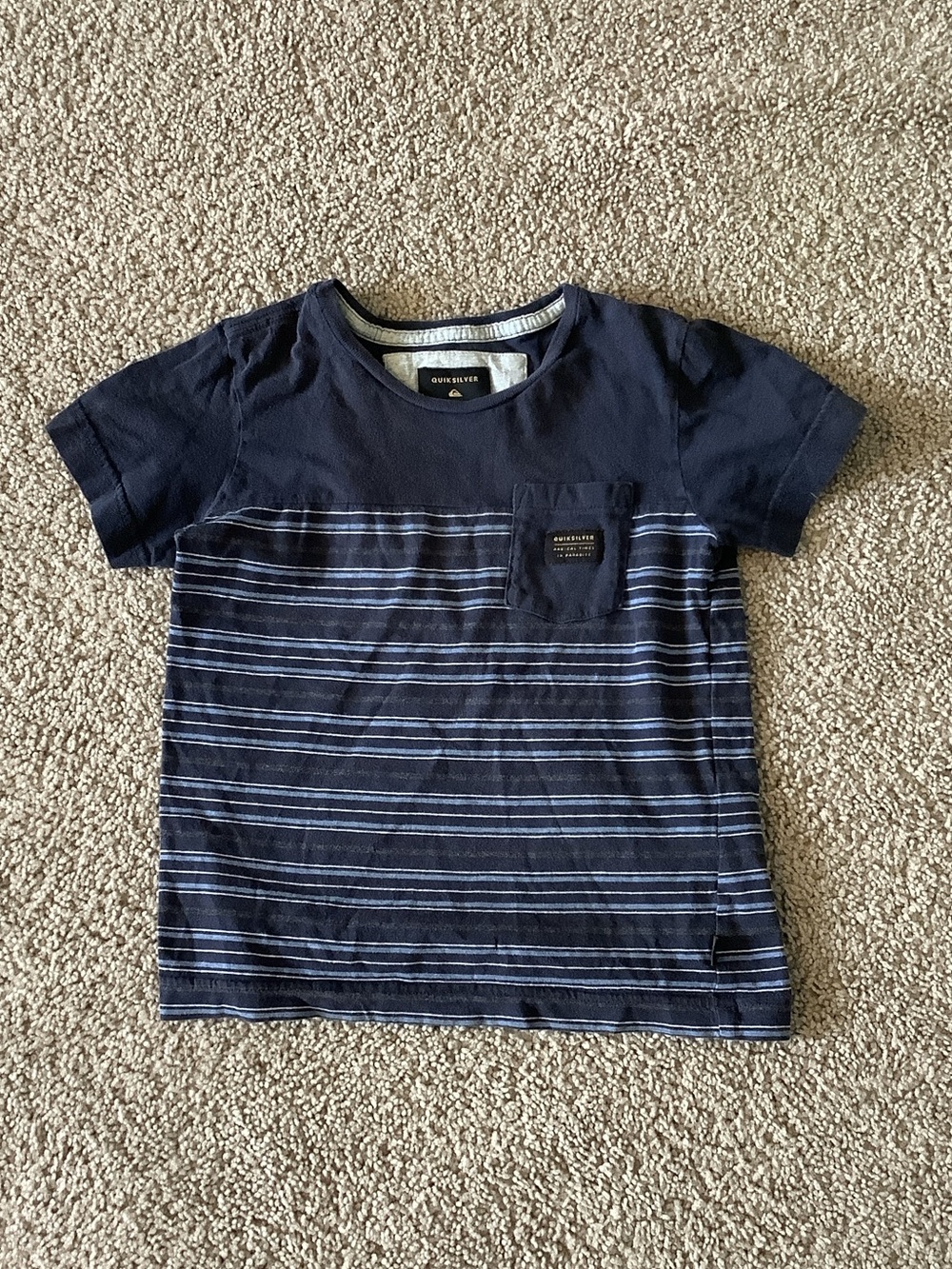 Quiksilver Navy & Light Blue Striped Pocket Tee
